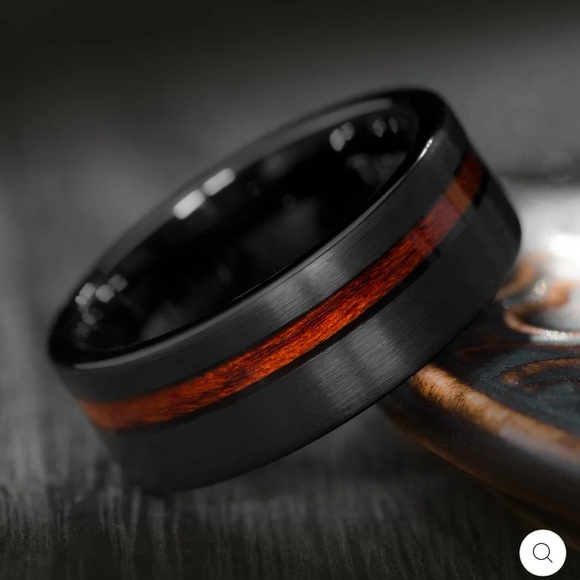 Stainless Steel Anvil Dagda Shadowed Groove Wood Inlay Carbid Band Big Sizes too - Picture 3 of 10